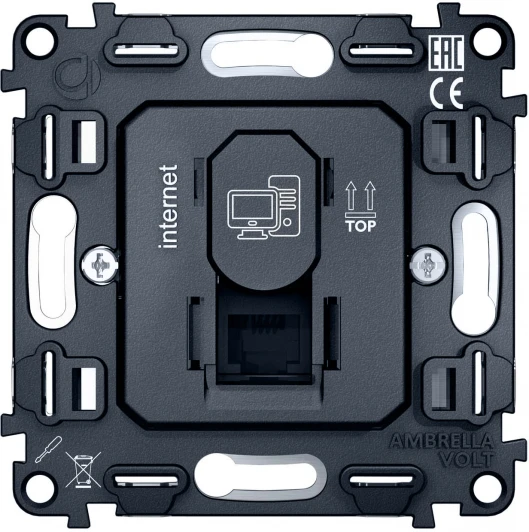 VM188 Механизм компьютерной розетки Ambrella Volt RJ-45 (8P8C) CAT6 1000 Base-T с автоматической защитной шторкой QUANT VM188