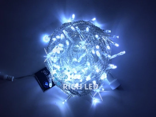 RL-S10CF-24V-T/W Гирлянда светодиодная белая с мерцанием 24B, 100 LED, провод прозрачный, IP54 RL-S10CF-24V-T/W Rich LED