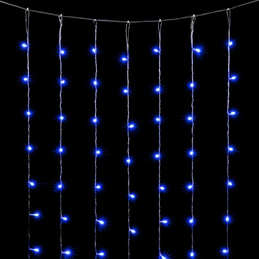 PCL601NOT-10-2B Гирлянда Занавес Облегченный 3 x 2 м Синий 220В, 600 LED, Провод Прозрачный ПВХ, IP20