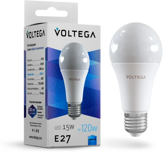 7157 Лампочка светодиодная белая груша E27 15W Voltega General Purpose Bulb 15w 7157