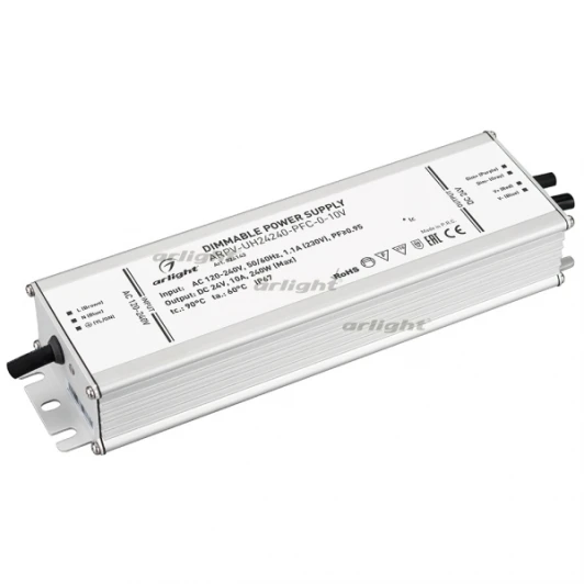 024143 Блок питания ARPV-UH24240-PFC-0-10V (24V, 10.0A, 240W) (IP67 Металл) 024143 Arlight ARPV