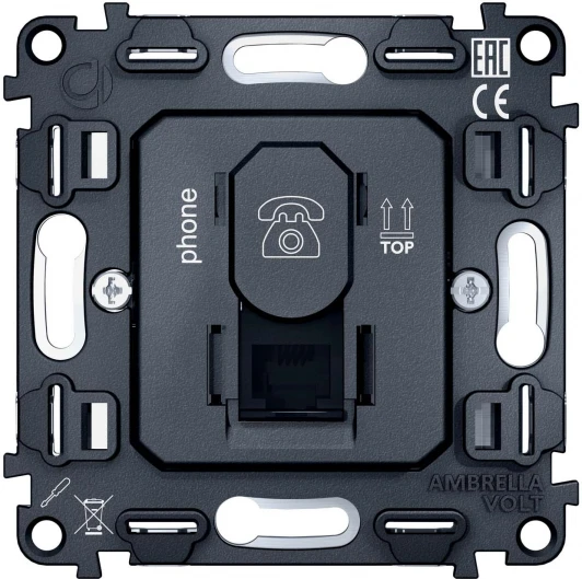 VM190 Механизм телефонной розетки Ambrella Volt RJ-11 (4P4C) с автоматической защитной шторкой QUANT VM190